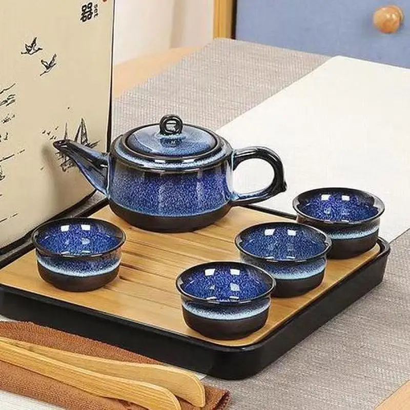 

Керамический чайный сервиз для китайской чайной церемонии, портативный, 1 горшок, 4 чашки, фарфоровый чайный сервиз Цзиндэчжэнь, кунг-фу, подарочная коробка, чайная посуда для здоровья Gongfu