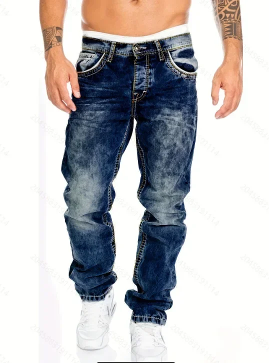 Calças retas angustiadas vintage homens jeans denim bolsos estilo punk tornozelo comprimento meados de cintura lavagem fino ajuste zíper voar magro novo