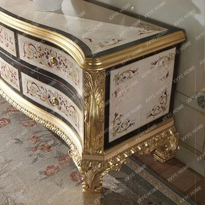 XXLuxury  TV cabinet painted gold foil living room video cabinet