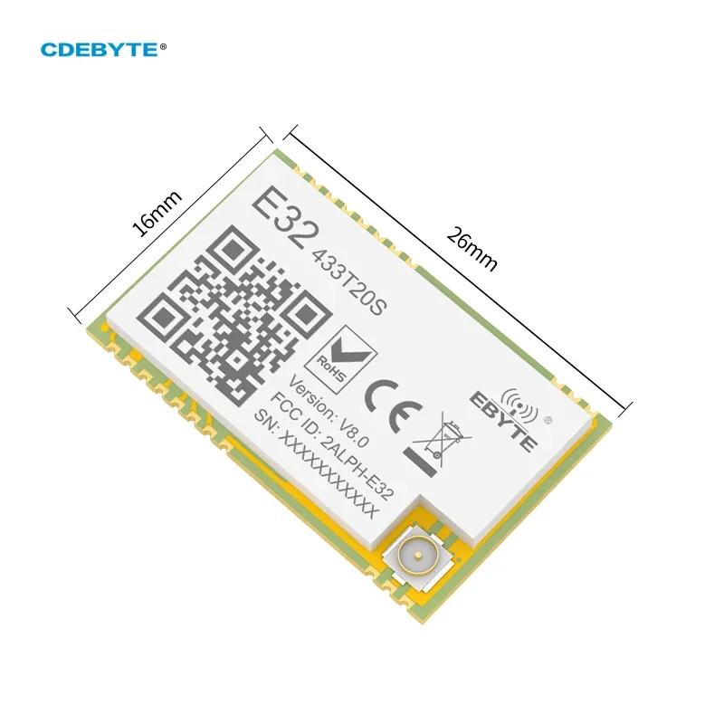 

Wireless LoRa Module 433MHz 20dBm 5km SMD Ebyte E32-433T20S-V8.0 IoT Low Power Consumption Watchdog IPEX/Stamp Hole