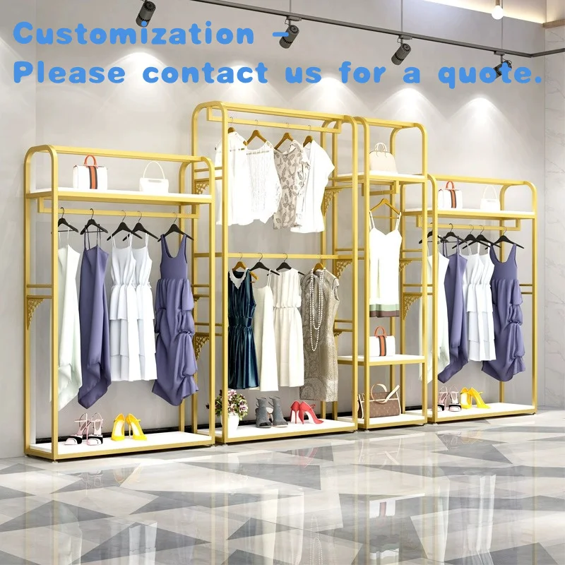 custom.Men's & Women's Clothing Decoration Rack Steel Floor Clothes Display Rack with Shoe Bag Cabinet Shop Counter Store Fr