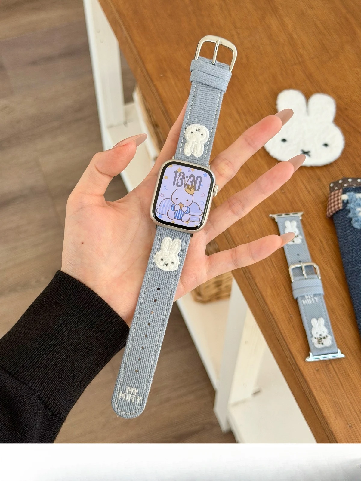 Cute Miffy Embroidered Denim Replacement Band for Apple Watch S11 S10 S9 SE Ultra Fashion Strap for Ladies Spring Summer Use New