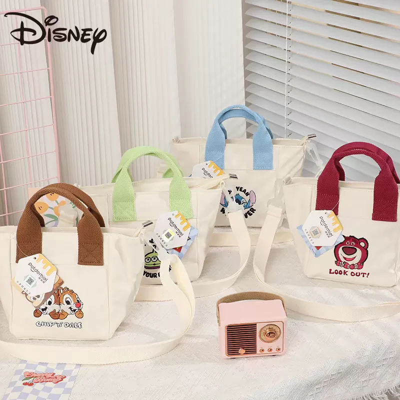 Miniso Disney Chip And Dale Bag Stitch Canvas Handbag Crossbody Bag Cartoon Cute Small Square Bag Girl Fashion Casual Handbag