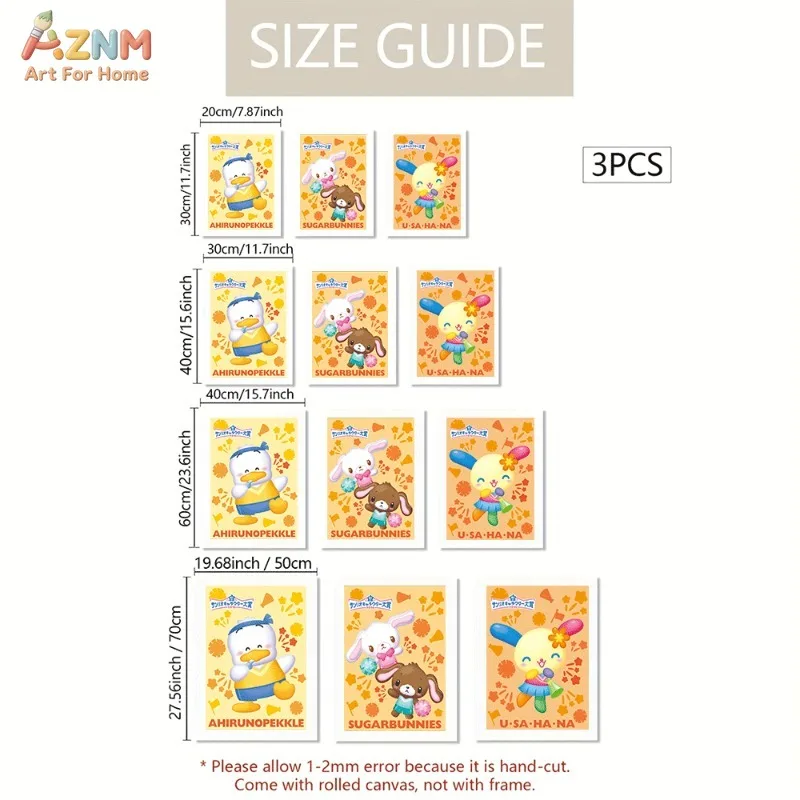 AZNM Unframed Canvas Wall Art Ahirunopekkle Sugarbunnies Usahana Cheerleader Sanrio Cartoon Poster Kawaii Print Girls Bedroom