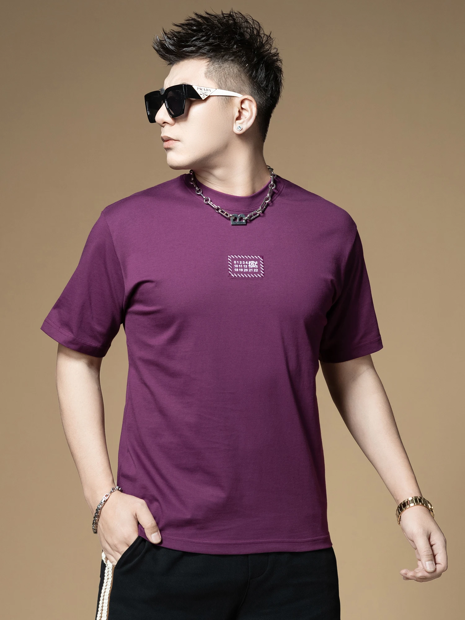 

European Sle Loose Fit Men's ort Sve T-irt Pure Cotton Khaki Summer New Faion Brand Heavyweight Casual Top