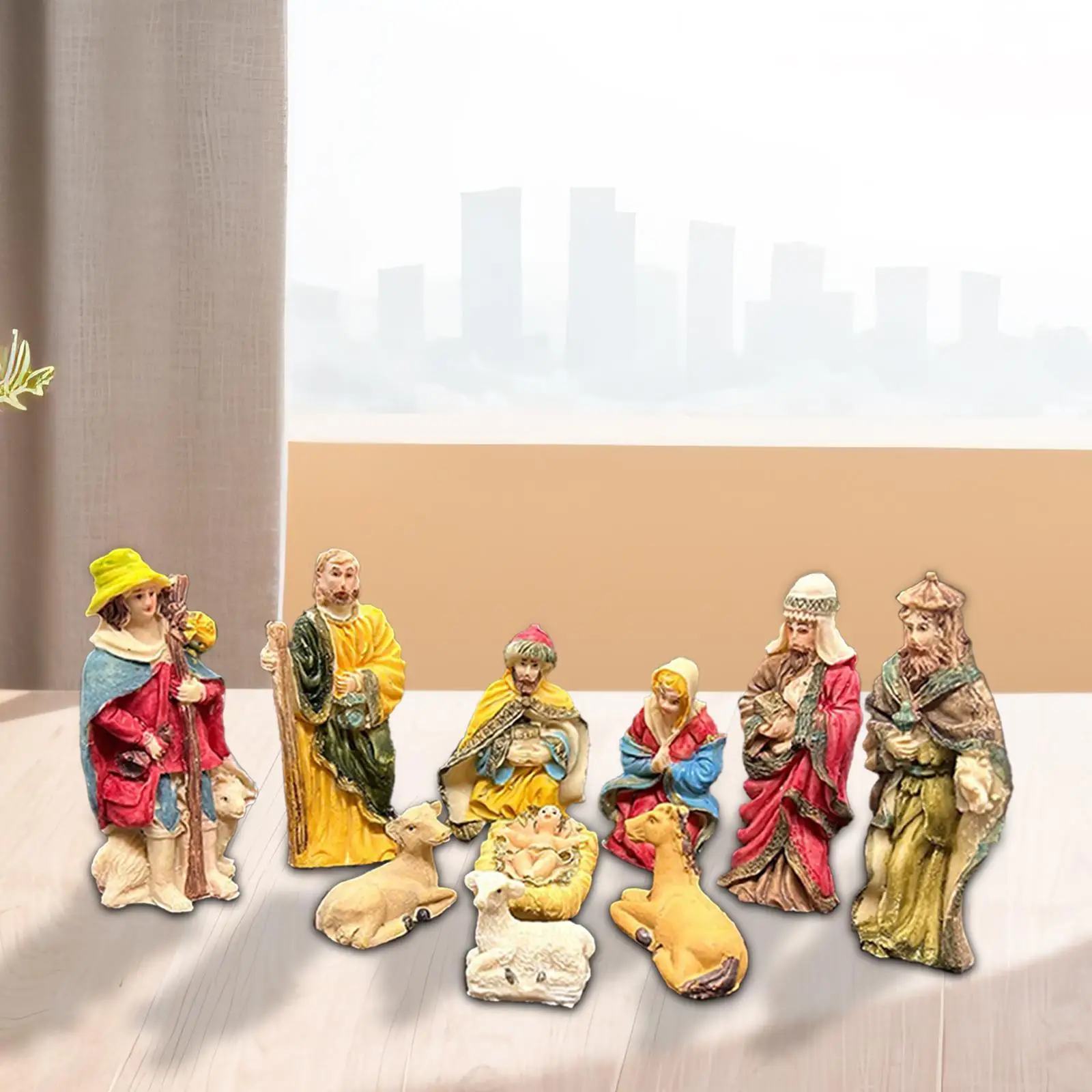 Nativity Scene Display Figurine Holy Family Miniatures for Home and Car