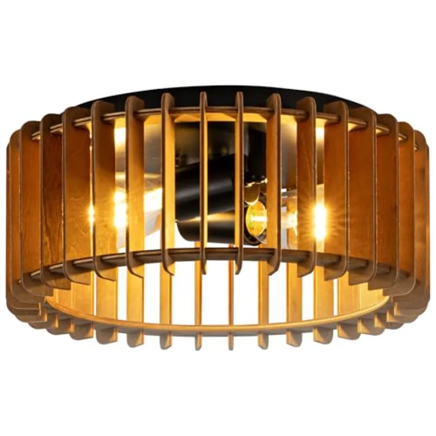 Wood Flush Mount Ceiling Light, 2-Light Farmhouse Ceiling Light, Rustic Light Fixture for Hallway, Entryway, Bedroom, Kitchen