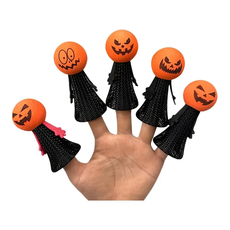 5/10PCS Halloween Mini Bouncy Pumpkin Finger Dolls Spooky Finger Puppets for Children Party Game Toy Gift