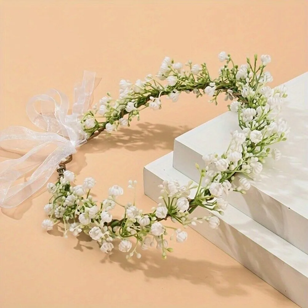 1pcs Artificial Baby Breath Green Headpiece Bridal Flower Crown Eucalyptus Halo Wedding Leaf Floral Crown Headband