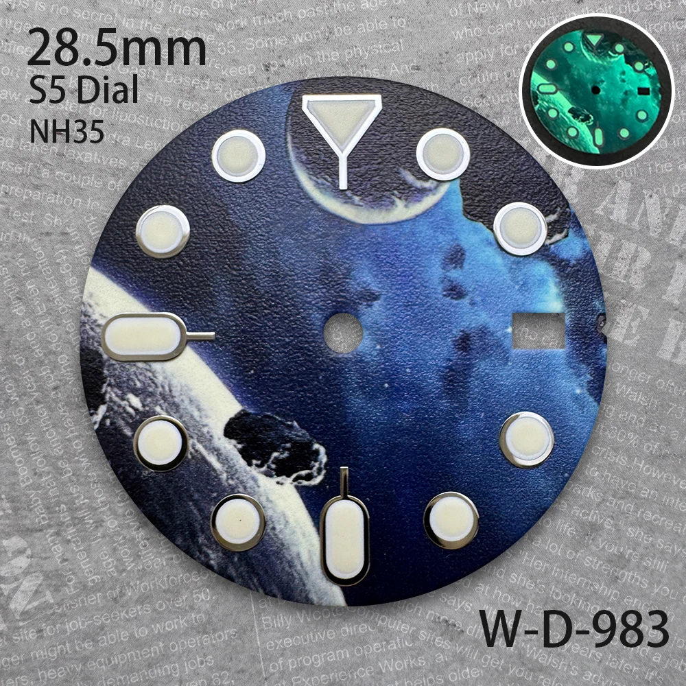 28.5 mm S Logo Starlit Sky Dial Suitable For NH35 Japan Movement Full Green Luminous High Quality Watch Modification Accessories