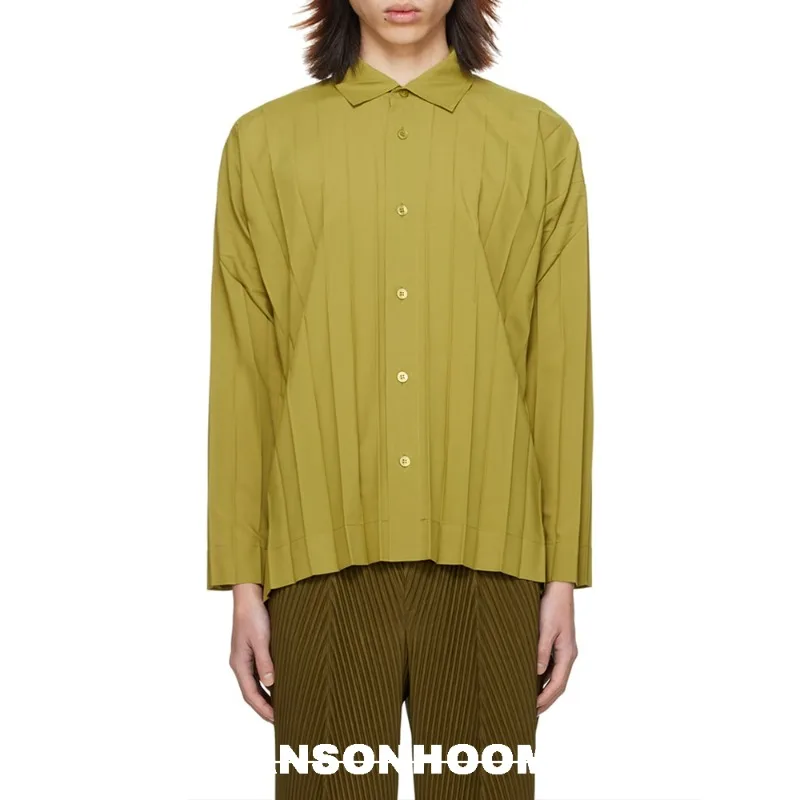 

Miyake плиссированная мужская рубашка, простая высококачественная деловая повседневная куртка, универсальный модный мужской топ, уличный дорожный кардиган