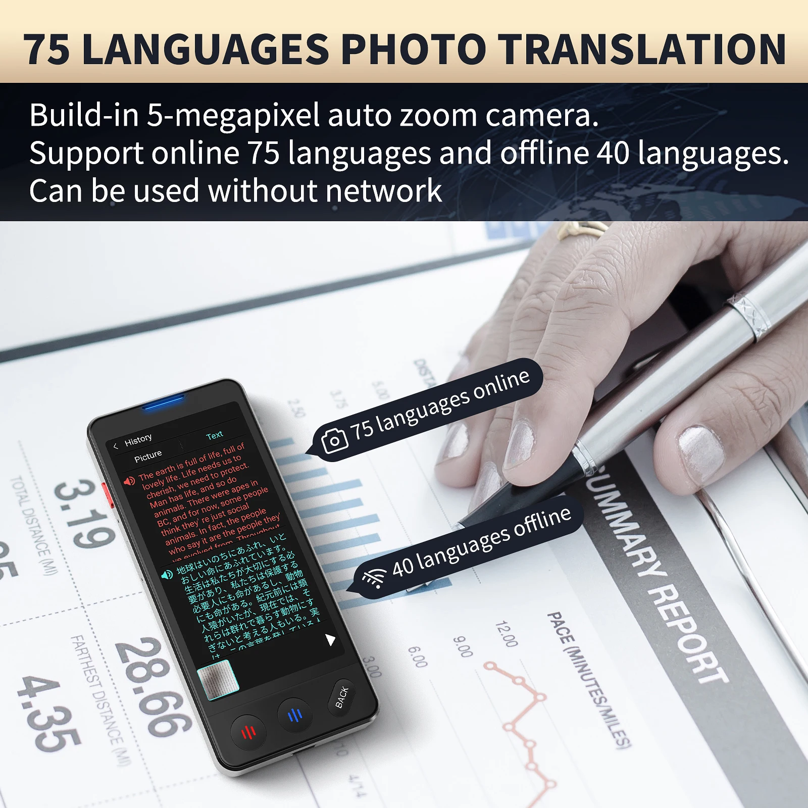 VORMOR A20 AI Language Translator Device 150-Language Instant Two 