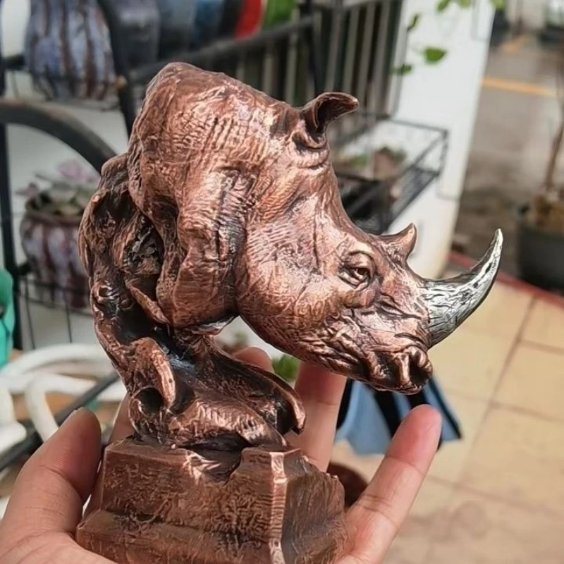 

Pure copper grassland rhino ornament domineering simulation home collection ornament