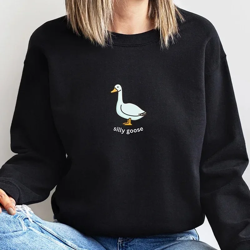 

Funny Silly Goose Crewneck Graphic Sweatshirt Women Cute Animal Hoodies O Neck Unisex Jumpers Long Sleeve Fall Women Clothes