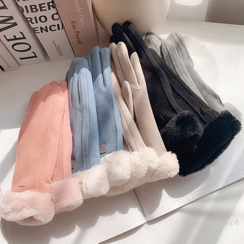 قفازات مبطنة بالصوف قفازات عصرية للخريف والشتاء قفازات دافئة فروي لطيفة قفازات كاملة الأصابع قفازات نسائية رياضية خارجية #2