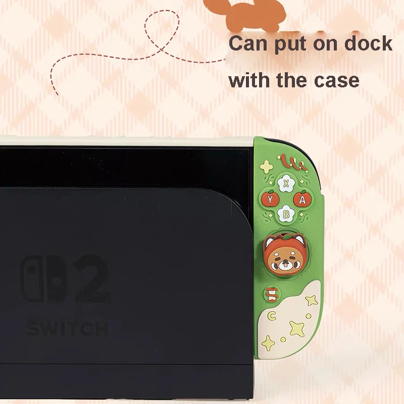 Urocze silikonowe etui ochronne i osłonki Joy-Con do Nintendo Switch 2/OLED z 1 parą personalizowanych nakładek na analogi w kształcie uroczej pandy rudziej. — zdjęcie produktu 5