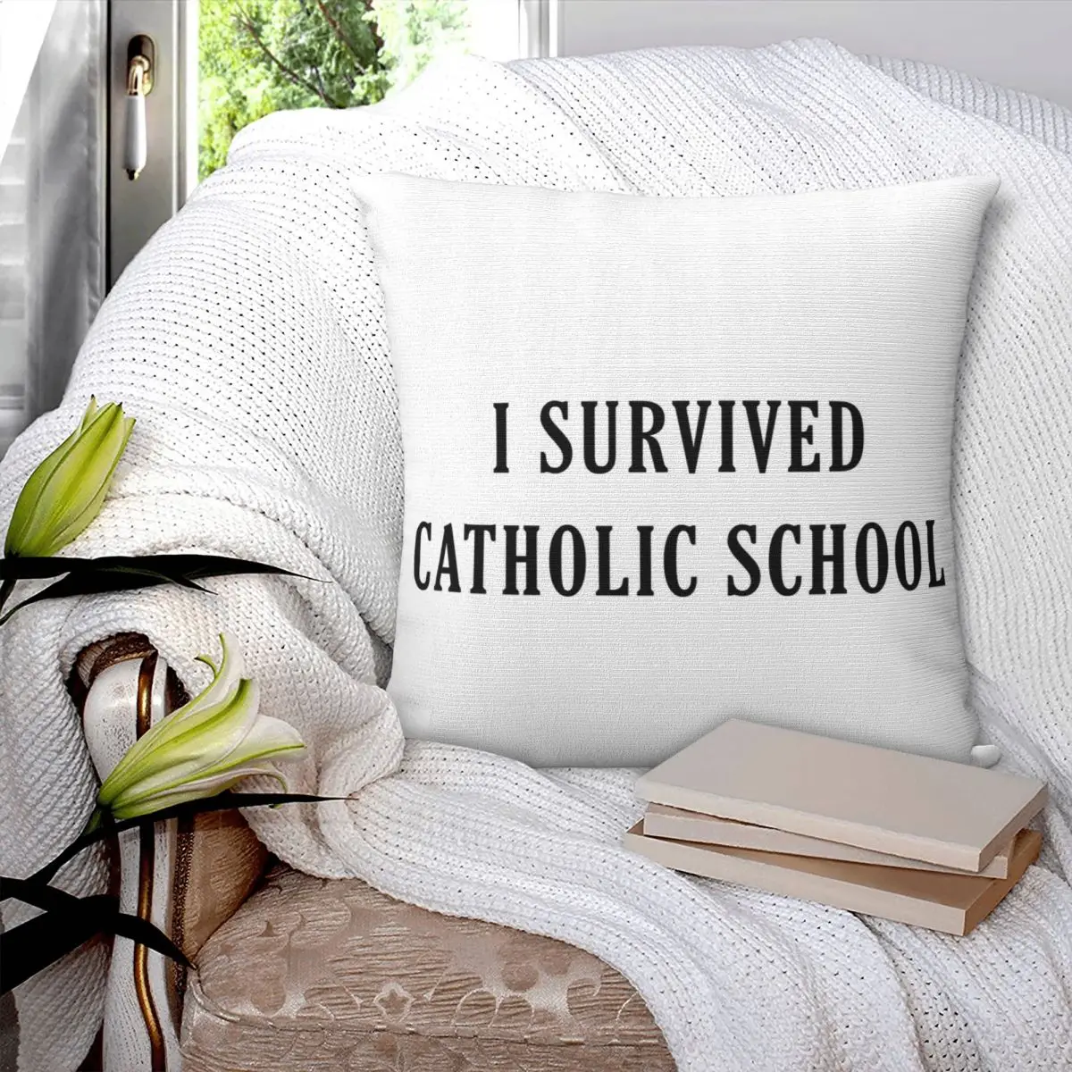 I Survived Catholic School Square Pillowcase Pillow Cover Polyester Cushion Decor Comfort Throw Pillow for Home Sofa