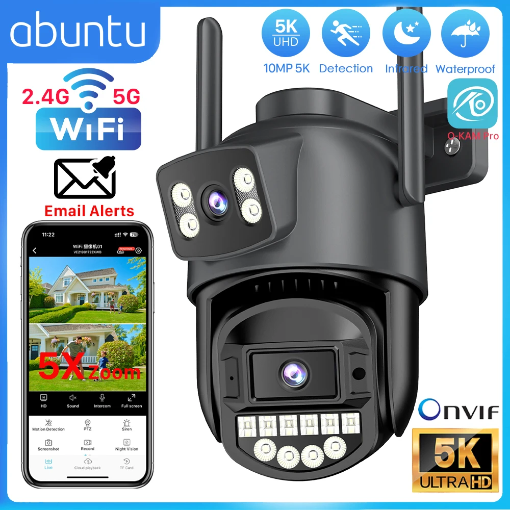 camera de vigilancia externa wi fi 10mp 5k zoom digital 5x ptz camera ip lente dupla telas duplas 24g 5g rastreamento automatico camera de seguranca 01