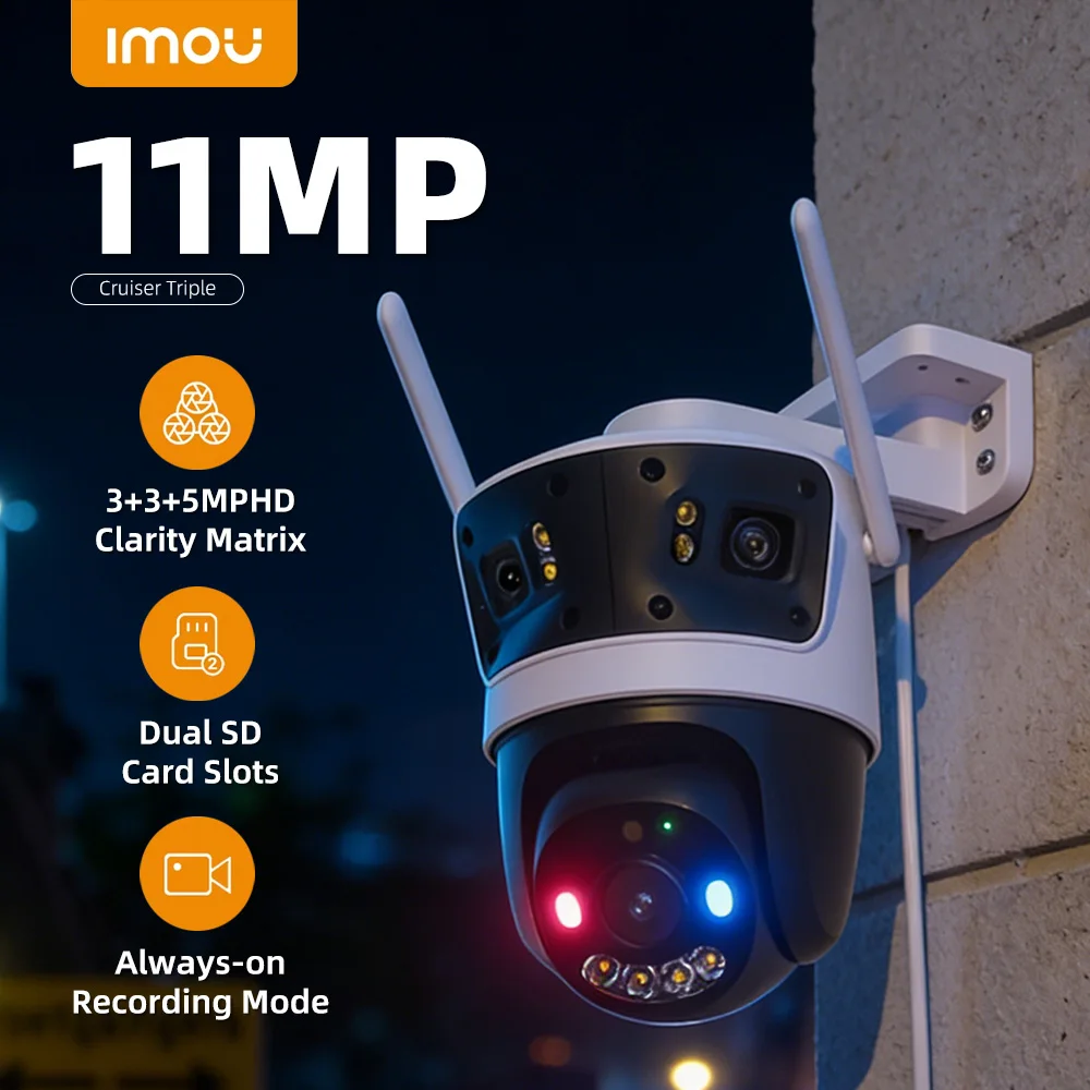 

Уличная Wi-Fi IP-камера IMOU Cruiser 11MP PTZ с тремя объективами, двойными красно-синими сигнальными лампами и функцией обнаружения людей и транспортных средств