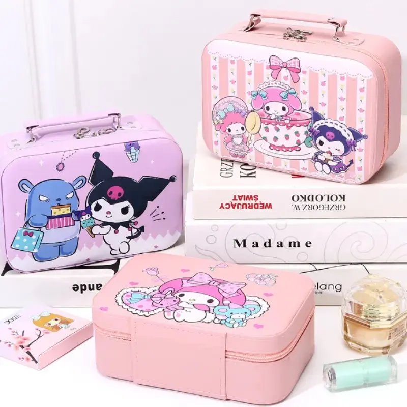 Sanrio Kuromi Cosmetic Bag Travel Storage Bags Leather Waterproof Toiletry Bag Portable Large Capacity Makeup Bag With Mirror