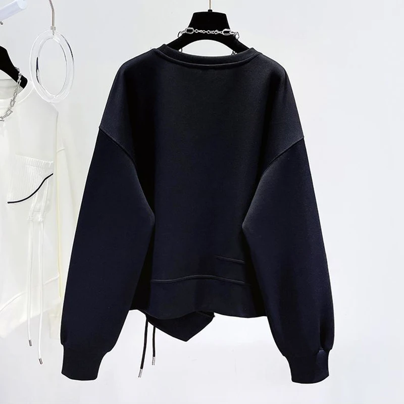 Korean Fashion Solid Color Hoodless Sweatshirt Women's Spring and Autumn New Temperament Loose Thin Niche Design Short Top
