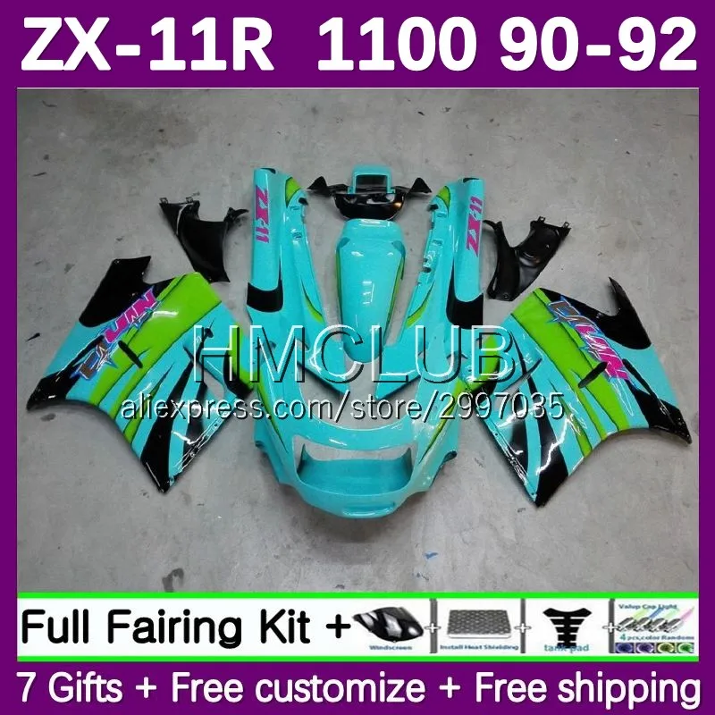 Fairing For KAWASAKI NINJA ZX-11 ZZR1100 ZX 11R 11 ZX11 R 116No.55 ZZR 1100 CC cyan green ZX11R 90 91 92 ZX-11R 1990 1991 1992