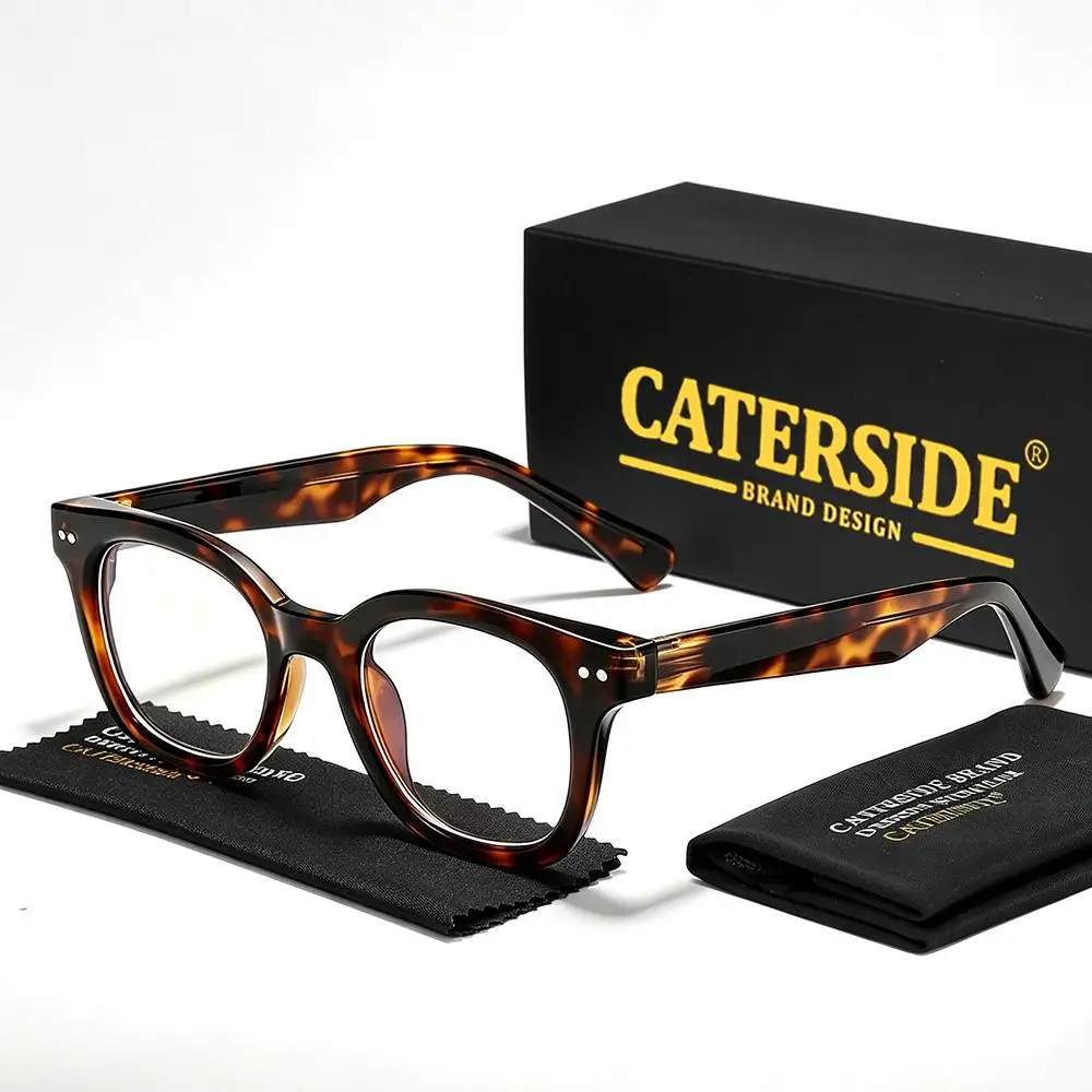 CATERSIDE Retro Herren-Brille mit flachen Gläsern, Tr-90, runder kleiner Rahmen, Anti-Blaulicht-Brille, Damen-Luxus-Business-Freizeitbrille – Detail 9