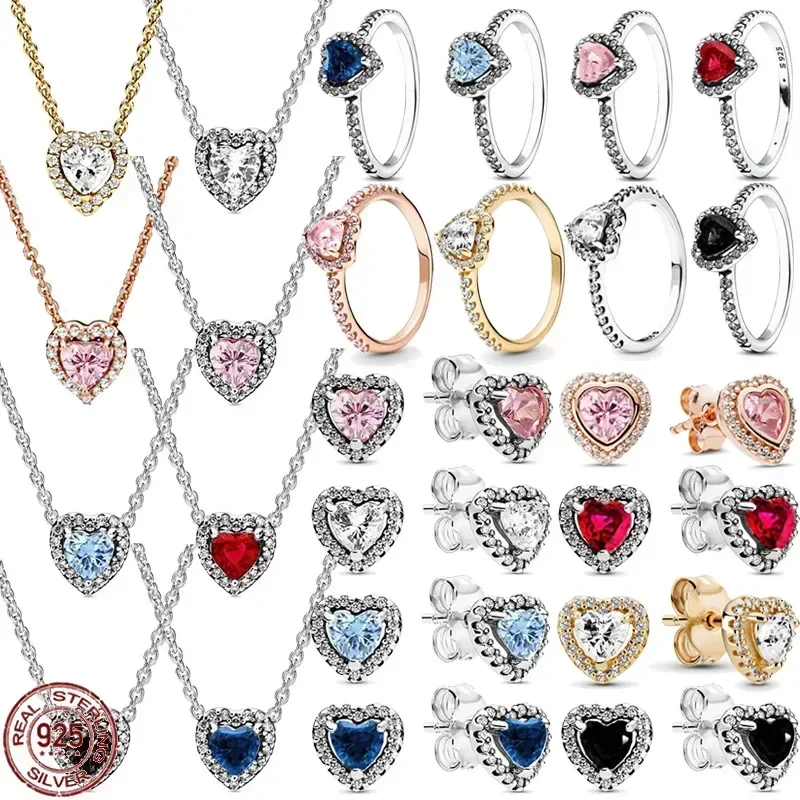 

Classic Heart-shaped Series 925 Sterling Silver Shinys Various Colors Ring Earrings Necklace Luxury Charm Jewelry Party Gifts