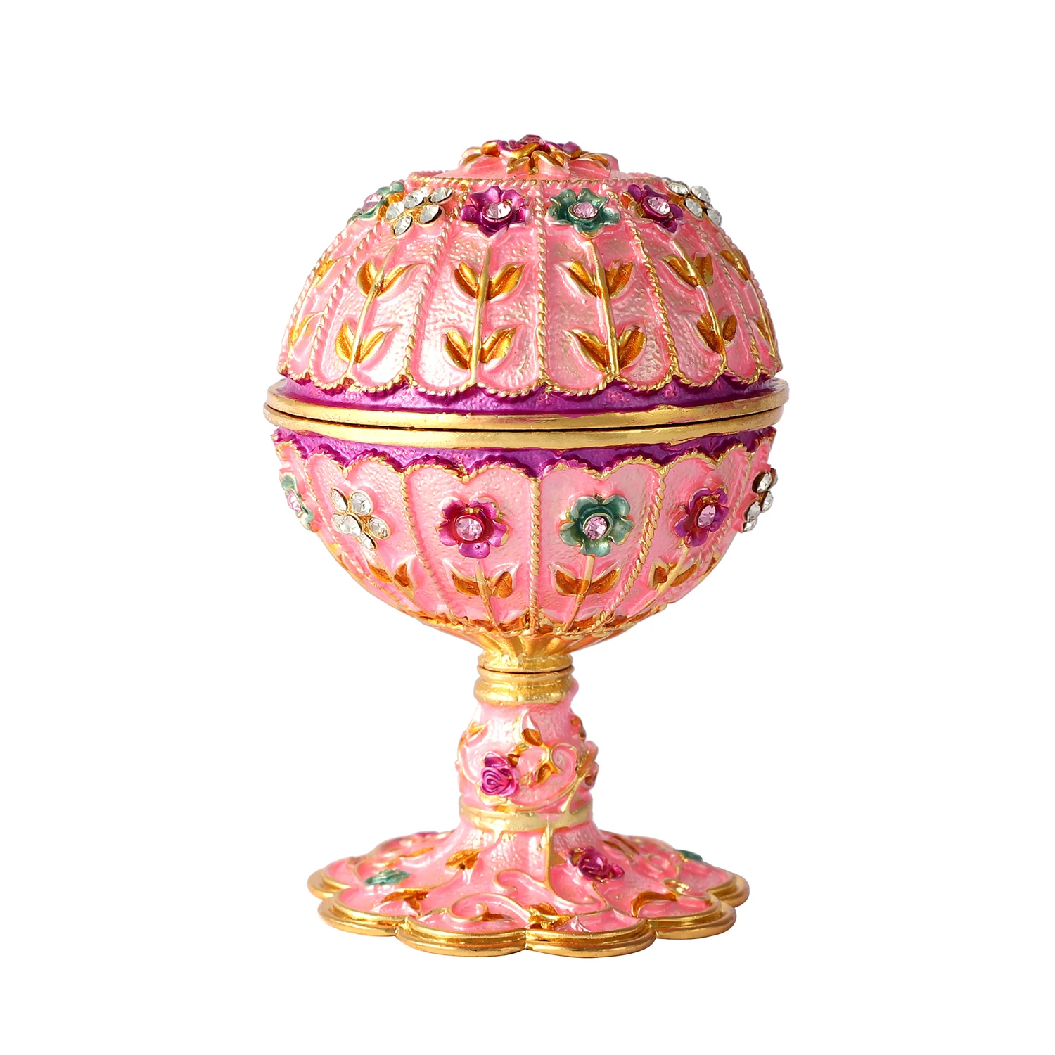 QIFU Metal Craft Pink Faberge Style Egg for Wedding Decoration