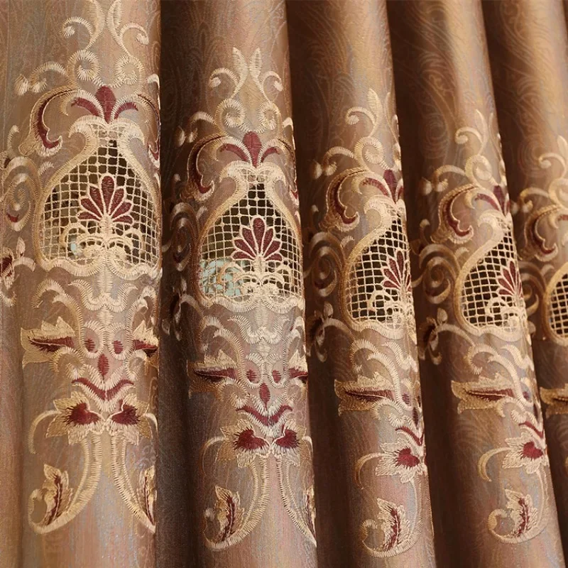 European Finished Curtains for Living Dining Room Bedroom Gold Luxury Villa Living Room Bedroom Water-soluble Embroidery Curtain