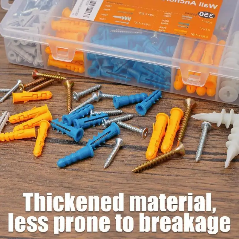 350Pcs Gypsum Board Anchor Screw Set Self Tapping Sturdy Fastener Kit with Storage Box for Cabinet Shelf Installation