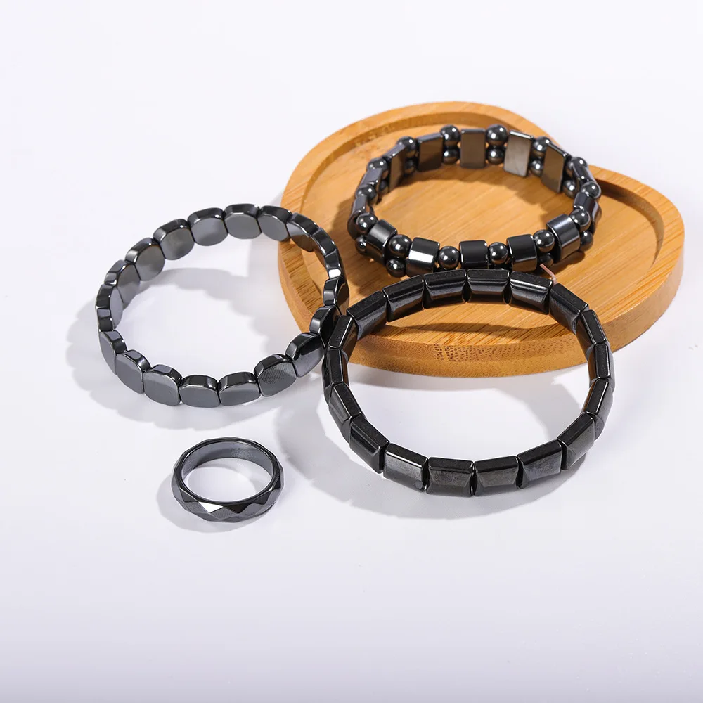 Pulsera de hematita para hombres y mujeres, pulseras de piedra con cuentas redondas elásticas, regalos de joyería unisex