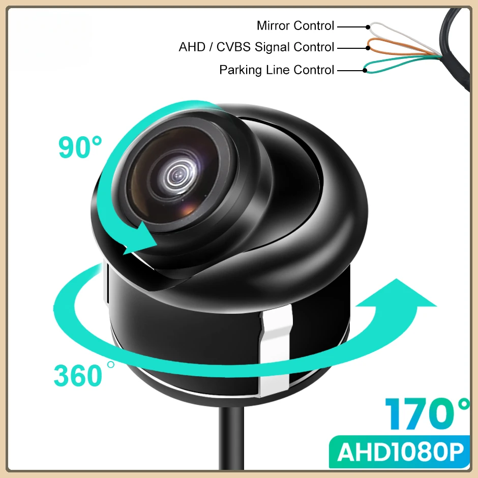 

Автомобильная камера заднего вида AHD1080P с углом обзора 360 °, мини-камера бокового/переднего/заднего вида с ночным видением, универсальная камера заднего вида для монитора Android