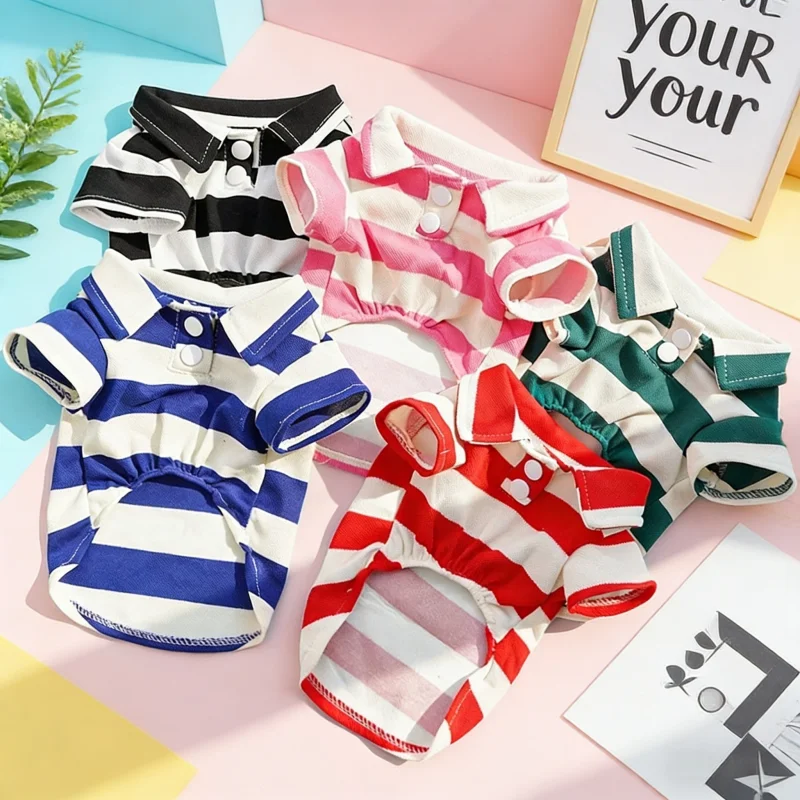 Spring Dog Polo Shirt Fashion Dog Clothes Cute Striped Puppy