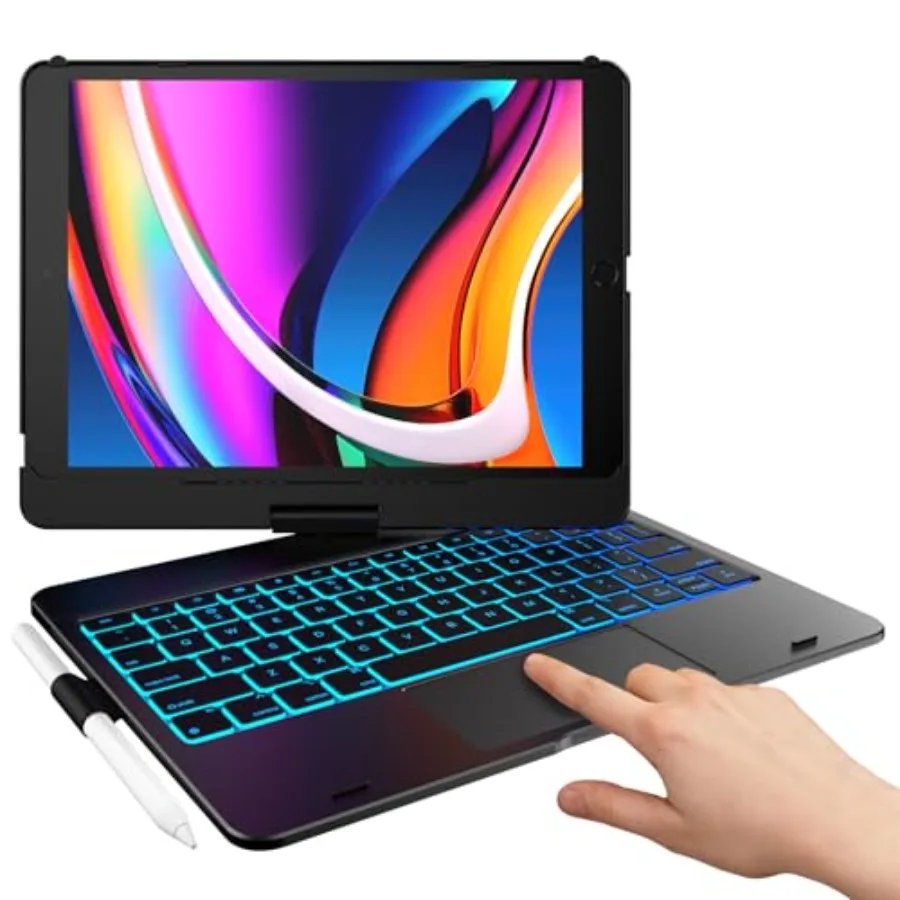 

Чехол Touch для iPad 9-го поколения с клавиатурой, 10.2 2021, мультитач-трекпад, 10-цветная подсветка, вращение на 360°, тонкий, легкий