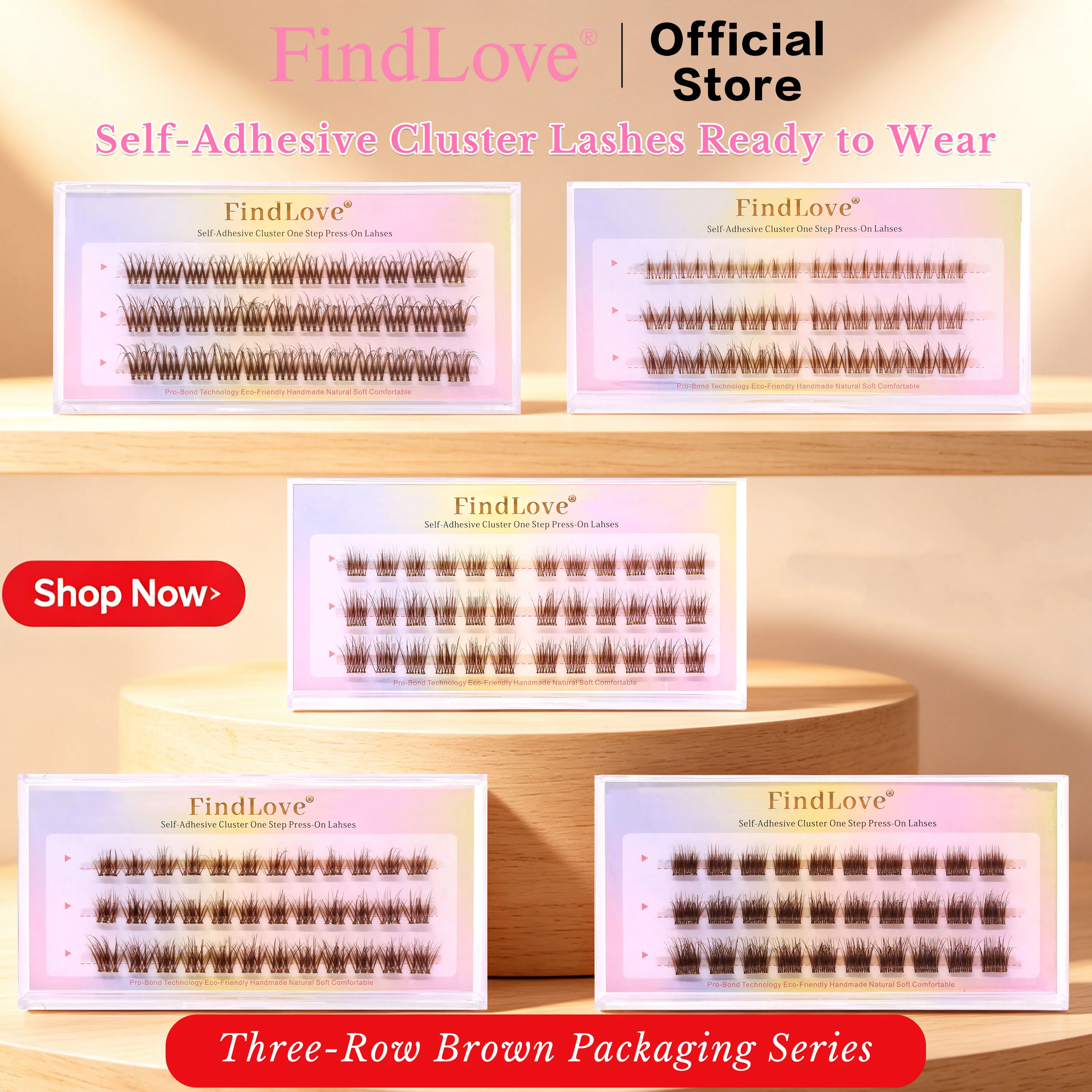 

30/36 FindLove Cluster HL Series Brown Color DIY Self Adhesive Glue Free Eyelashes Extension Beginner Friendly Easy Wear Reuse