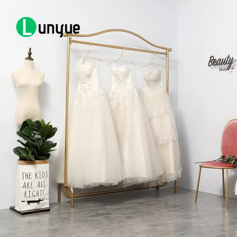 Nordic Floor to Ceiling Clothing Rack Gold Metal Dress Display Stand Simple Wedding Store Garment Hanger for Women Clothes