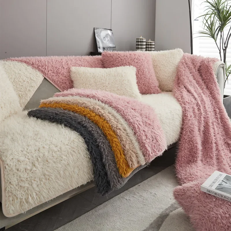 

Velvet Plush Thicken Sofa Cover White Sectional Warm Couch Cover for Living Room Chaise Longue L Shaped Corner Covers