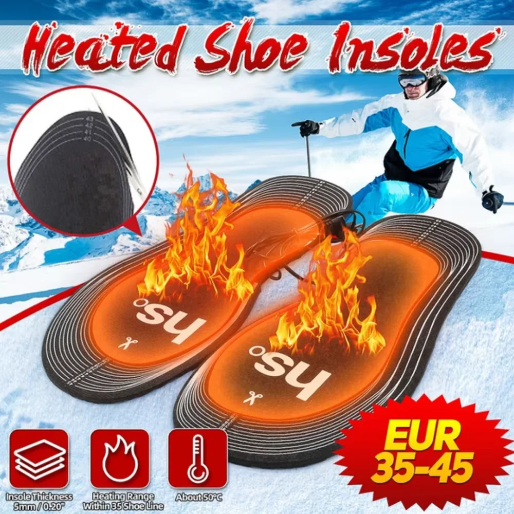 Usb Heated Shoe Insoles for Men Women Winter Outdoor Skiing Feet Warmer Shoes Pad Battery Electric Heating Thermal Insoles