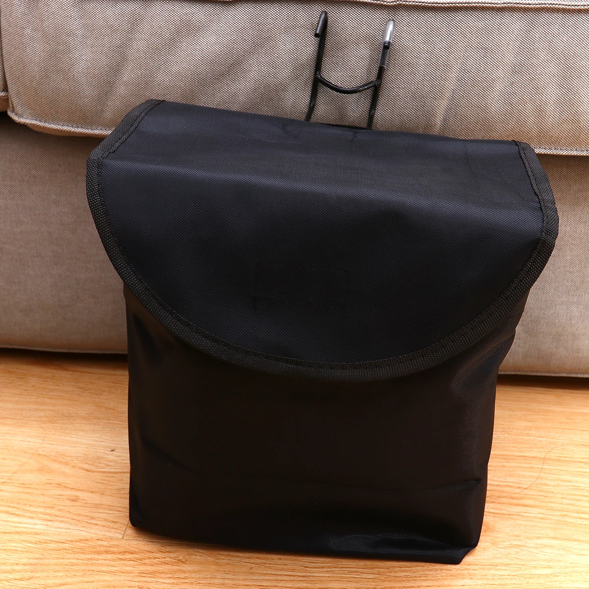 

1pc Canvas Foldable Hanging Storage Carrier Bag Waterproof Durable Steel Hook Bike Basket Bike Basket For Cycling Black