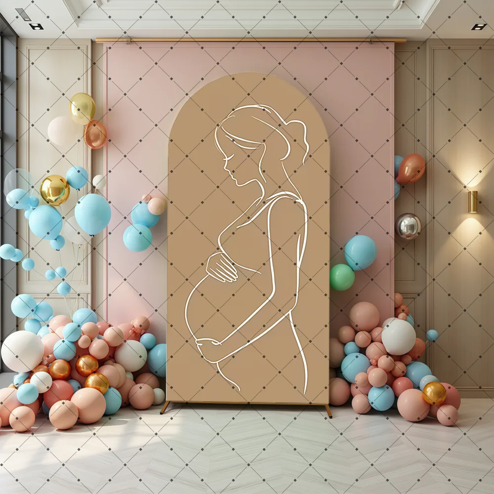 Boho Beige Arched Background Cover Baby Shower Gender Reveal Pregnant Woman Party Decoration Photography Background