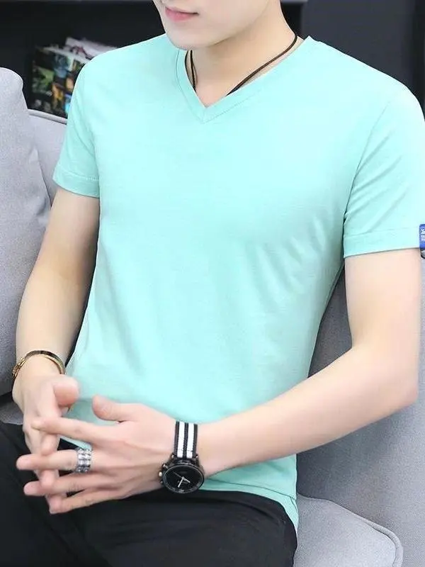 

Men's ort Sve T-irt V-Ne Summer Pink Slim Fit Ice Silk f Sve Faionable Chien Heart Ne Trendy Men's Clothing