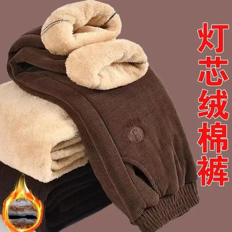 Corduroy winter cotton pants wear fleece thickened pants children autumn and winter in the loose large size