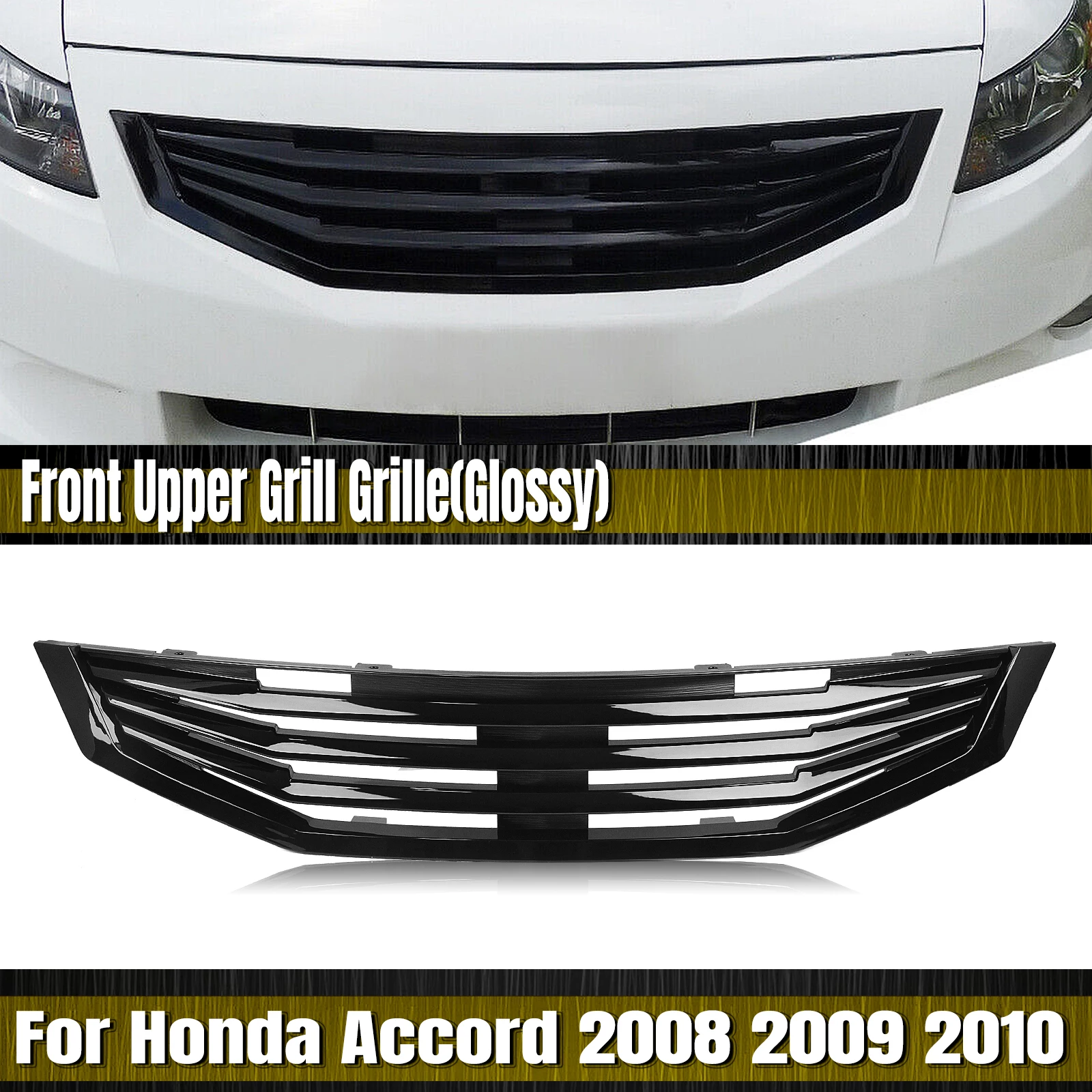 Front Grille Grill For Honda Accord 2 Door Coupe 2008 2009 2010 Gloss Black/Carbon Fiber Look Car Upper Bumper Hood Mesh Grid