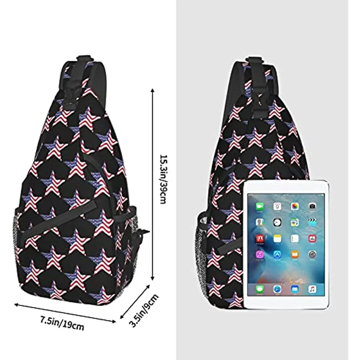 Bandolera de pecho para hombre y mujer, mochila de hombro con bandera americana patriótica, estrellas de EE. UU., senderismo, Camping, correr, talla única