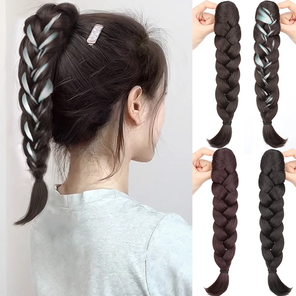 Synthetic Ponytail for Women Shining Mixed Hair Braided Hair Ponytail Grasping Clip-on Summer with High Ponytail Daily Party Use