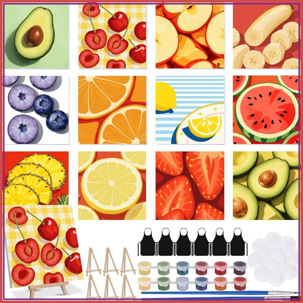 

12 Pack Fruit Paint by Number Kits for Adults with Easels, Brushes, Aprons