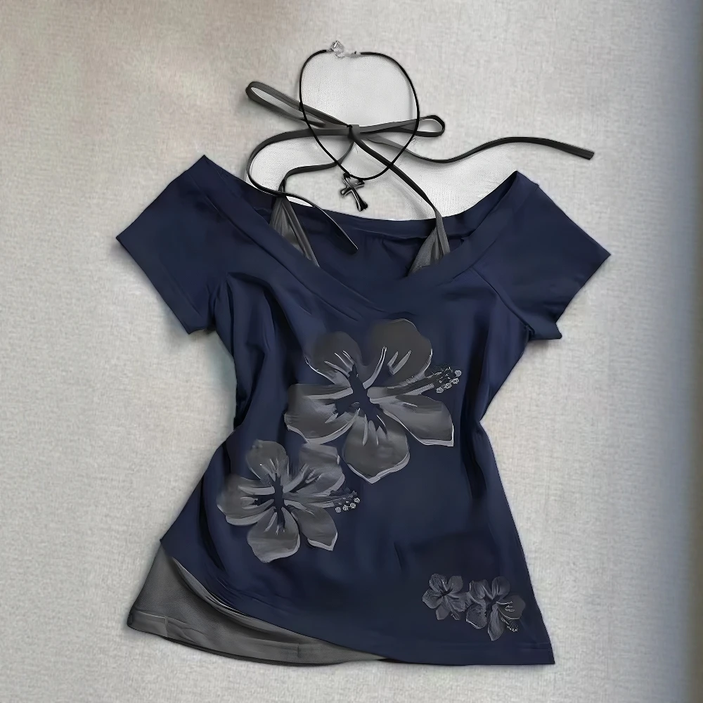 

Women's Floral Print T-Shirts Casual V-Neck Short Sleeve Lace-Up Top Summer Daily Basic Decent Wear