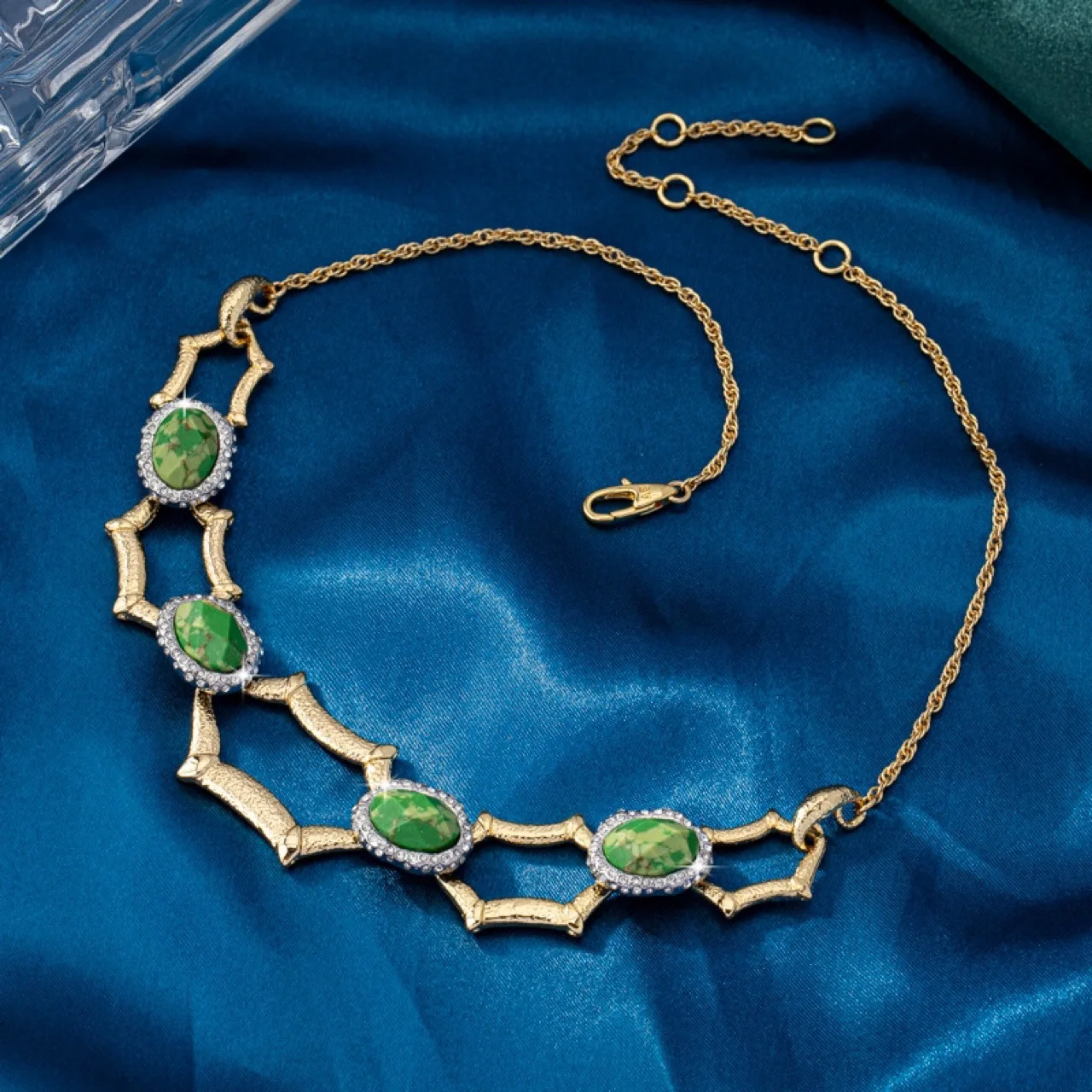 Genius Original Design Copper-plated Gold-plated Two-color Full Diamond Turquoise Necklace