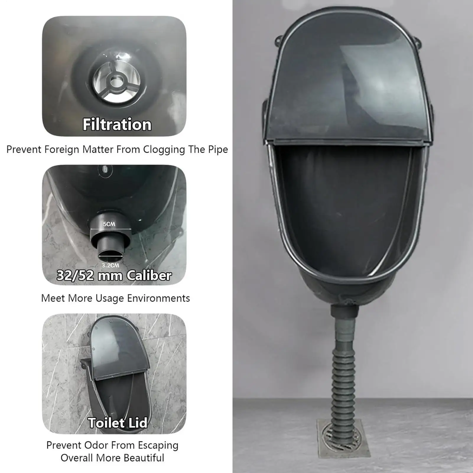 

Wall Urinal With Lid Wall Mounted Commercial Urinal With Cover Spill Proof Flushing Urine Diverter Toilet With Hose For Dorm